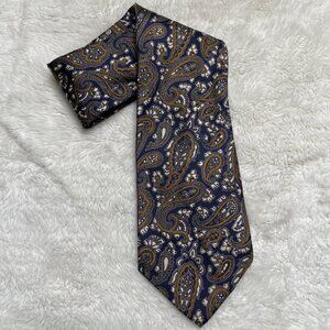Yves Saint Laurent Men's Blue Yellow Paisley Print 100% Silk Tie YSL